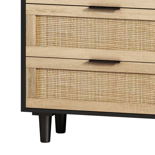 51" 6-Drawer Rattan Storage Cabinet – Black