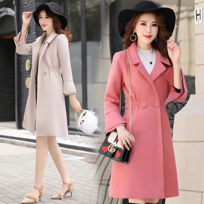 Stylish Mid-Length Women's Wool Blend Coat with Slits