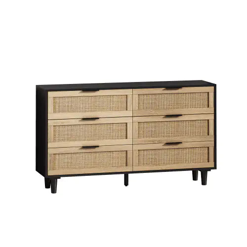 51" 6-Drawer Rattan Storage Cabinet – Black