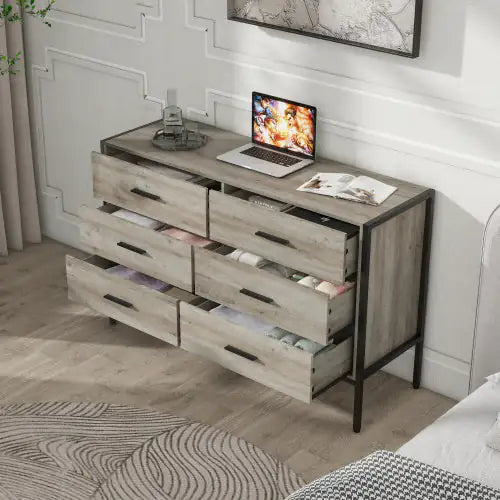 Rustic Grey 6-Drawer Wooden Dresser
