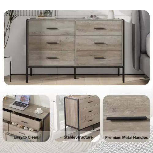 Rustic Grey 6-Drawer Wooden Dresser