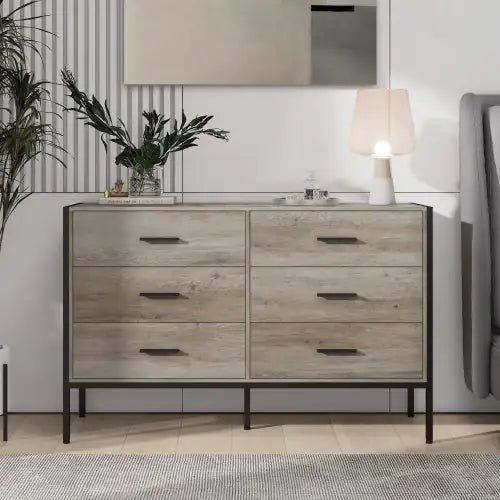 Rustic Grey 6-Drawer Wooden Dresser