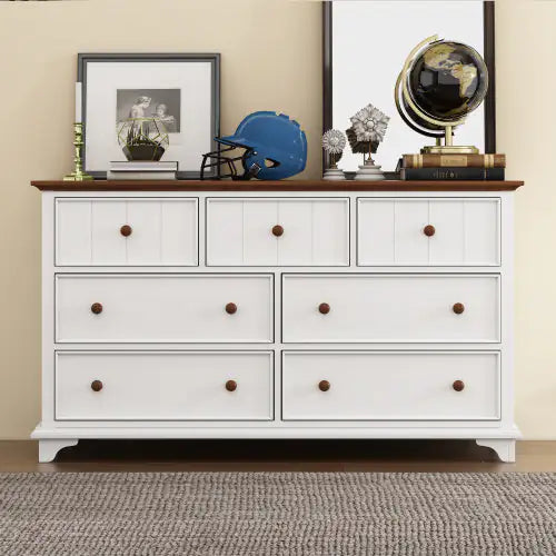 Seven-Drawer Vintage White Walnut Dresser