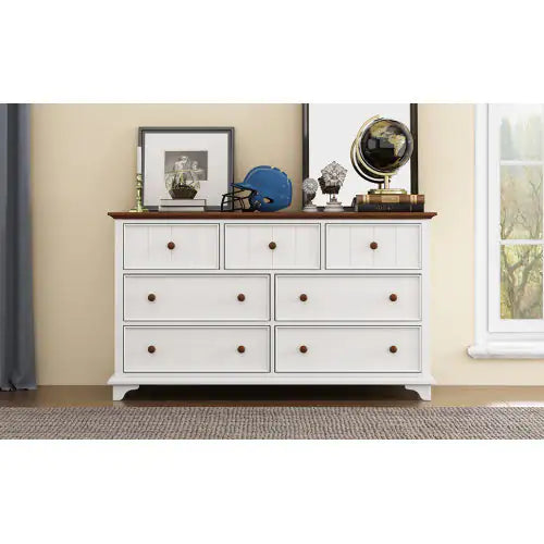 Seven-Drawer Vintage White Walnut Dresser
