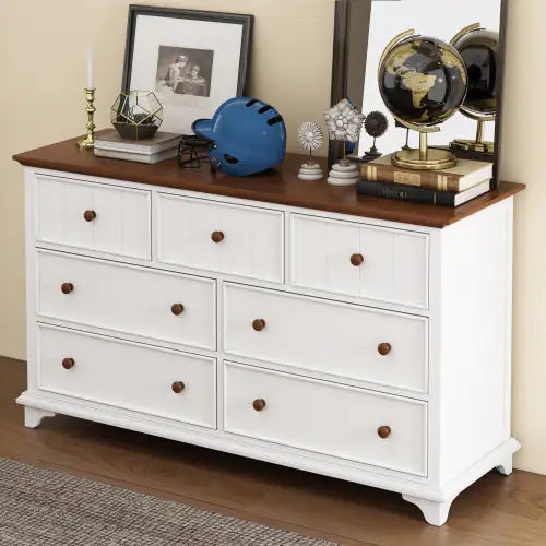 Seven-Drawer Vintage White Walnut Dresser