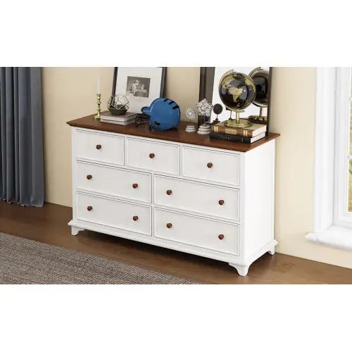 Seven-Drawer Vintage White Walnut Dresser