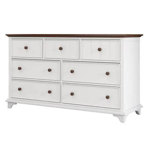 Seven-Drawer Vintage White Walnut Dresser