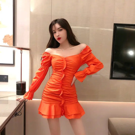Bare Shoulder Ruffle Dress