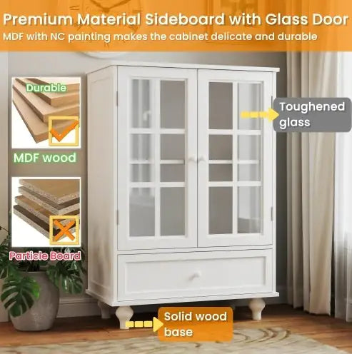 Sleek White Double Glass Door Buffet
