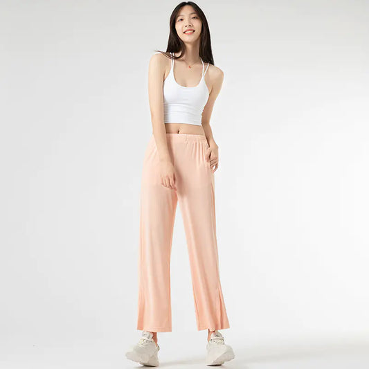 Stay Cool and Stylish – Ice Silk Wide-Leg Pants
