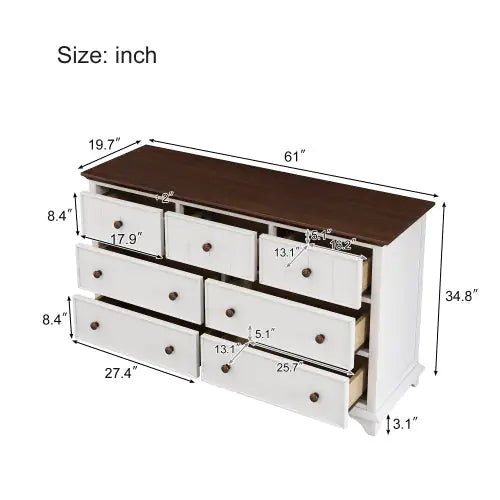 Seven-Drawer Vintage White Walnut Dresser