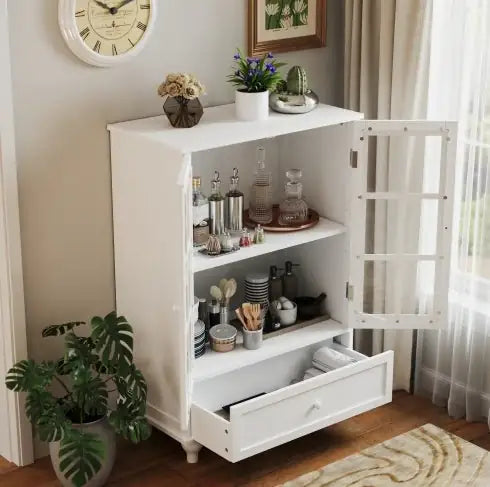 Sleek White Double Glass Door Buffet