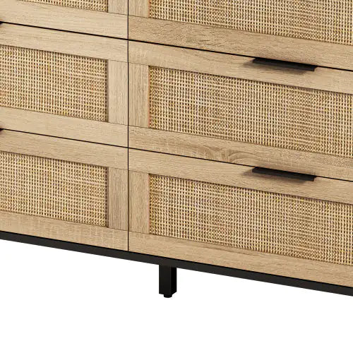 51" 6-Drawer Rattan Storage Cabinet – Black