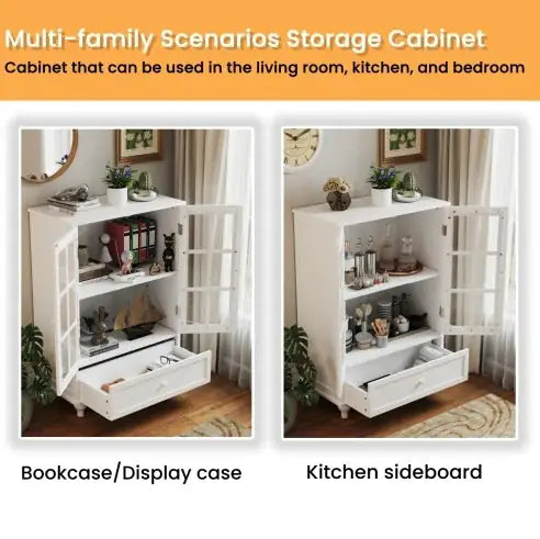 Sleek White Double Glass Door Buffet