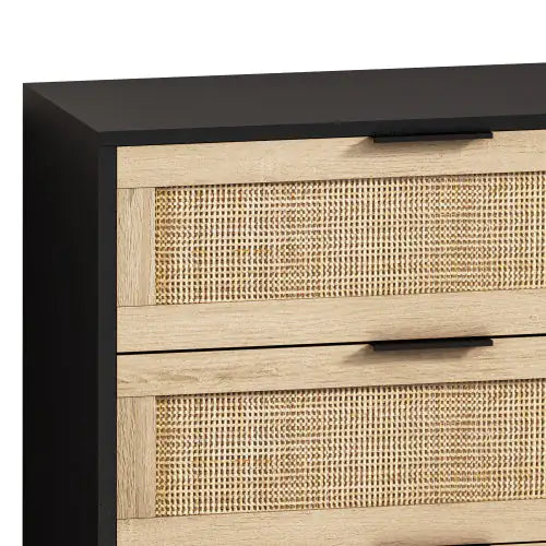 51" 6-Drawer Rattan Storage Cabinet – Black