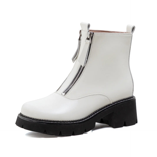 Thick-Soled Double Zipper Leather Martin Boots