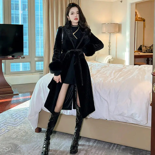 Black Velvet Mid-Length Coat