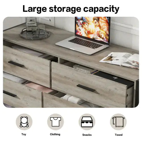 Rustic Grey 6-Drawer Wooden Dresser
