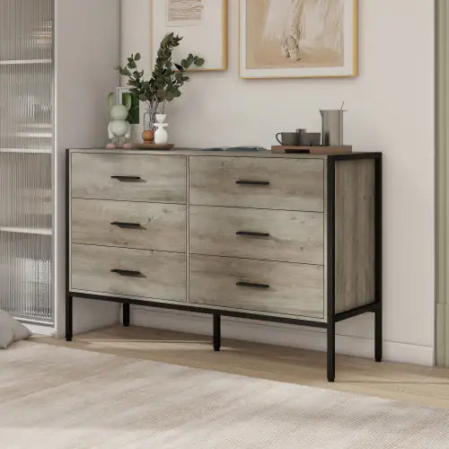 Rustic Grey 6-Drawer Wooden Dresser